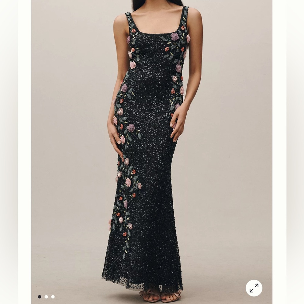 Mac Duggal Square-Neck Floral Beaded Maxi Dress